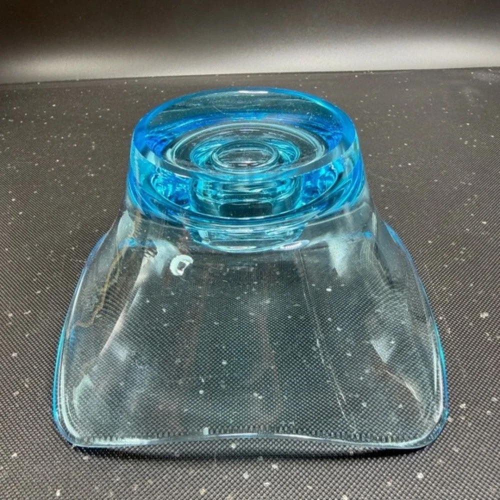 Mid Century Art Glass Candle Holder‎ Square Flared Rim Ring Base 4 Inch Small